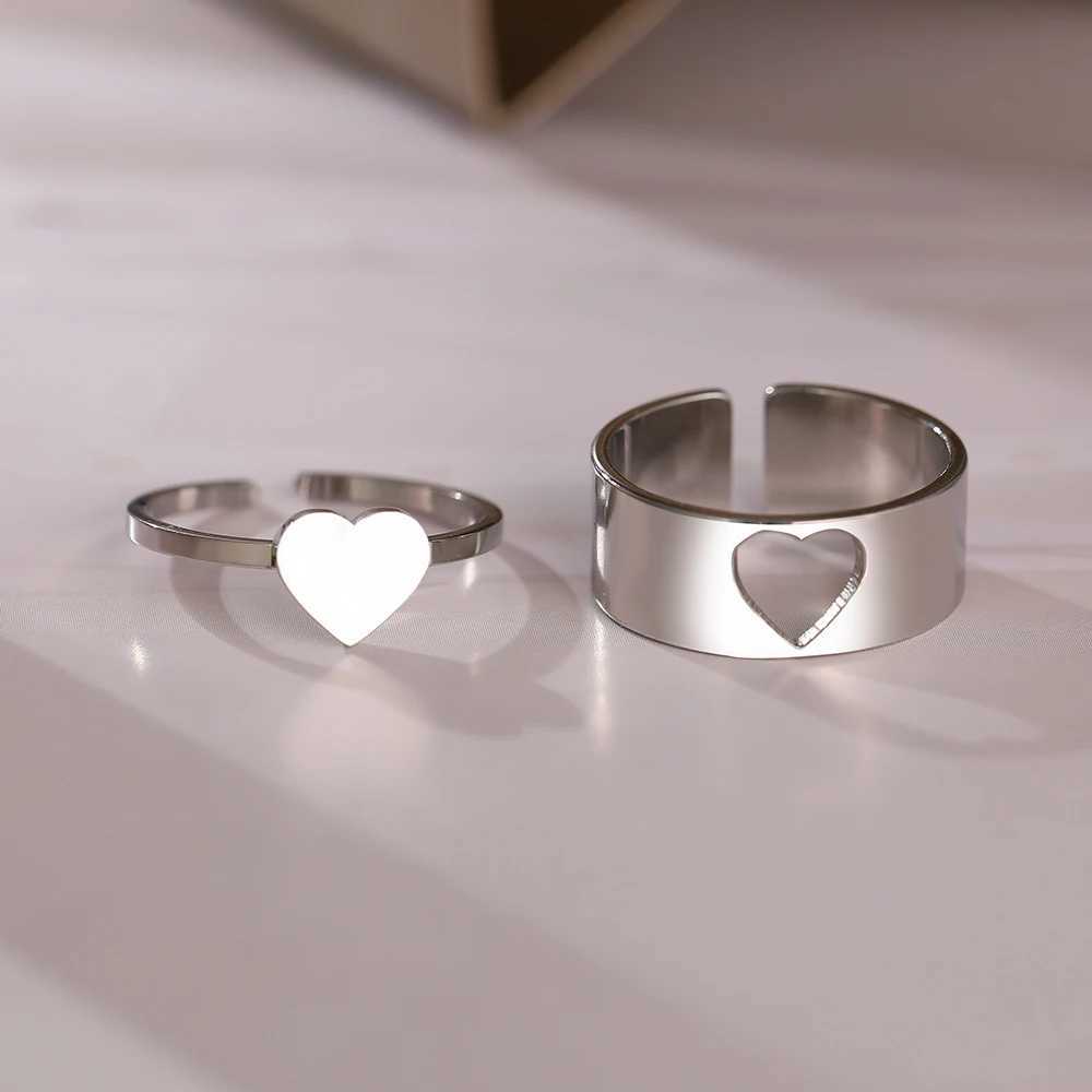 Stainless Steel Rings Trendy Romantic Heart Fashion Adjustable Couple Ring For Women Jewelry Wedding Friendship Gifts 2Pcs/set W250207