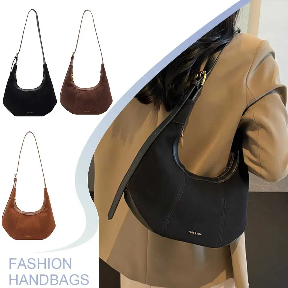 Women Suede Hobo Bag Adjustable Strap Shoulder with Zipper Crescent Trendy Handbag for Work Travel 250206