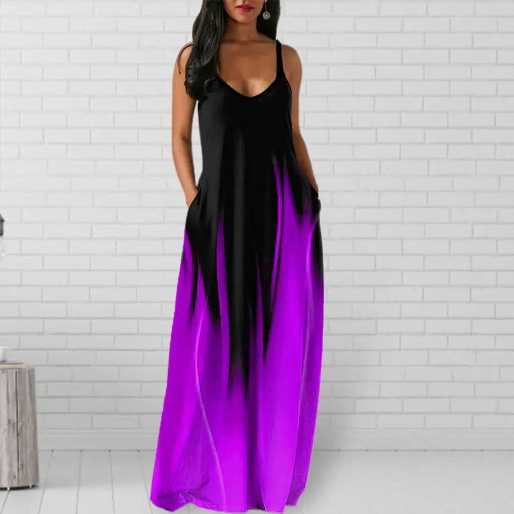 Ladies Beach Dress Gradient Colors V-neck Sveless Loose Maxi Dress Daily Wear Low-cut Backless Summer Vest Dress For FeXJ2500207
