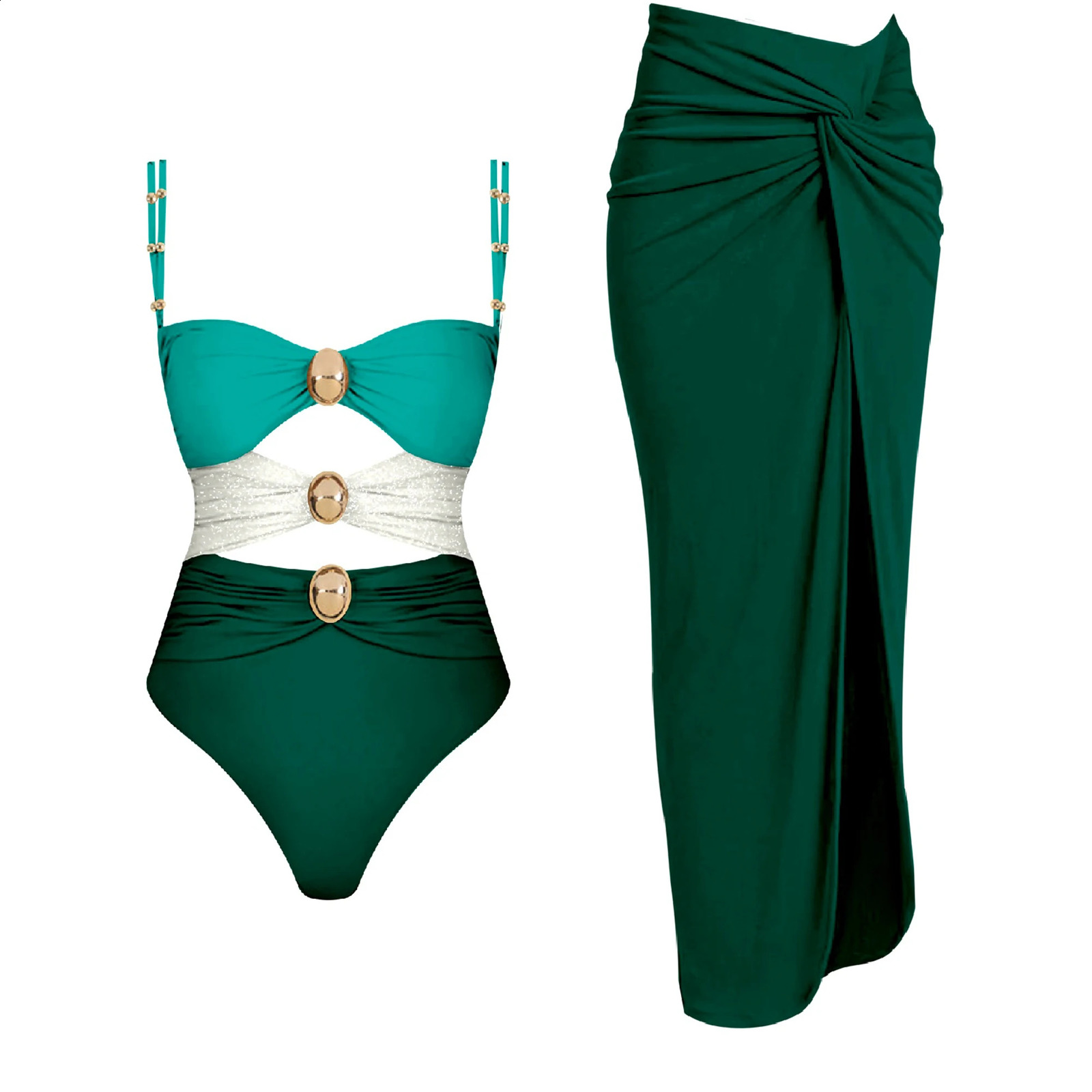 2024 Cut Out One Piece Swimsuit with Skirt Women Hollowen Swimwear Monokini Patchwork Bodysuit Bathing Suit Beach Wear 250207