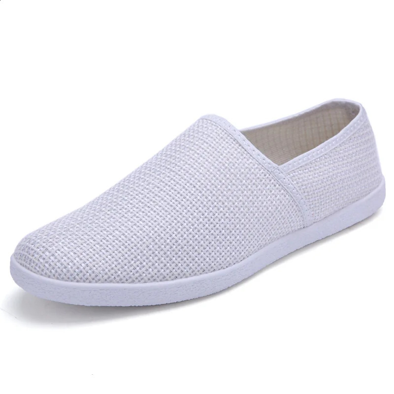 en Breathable Casual Flats Shoes Mens Canvas Loafers Fashion Men Slip on Fisherman Driving Footwear White 250219