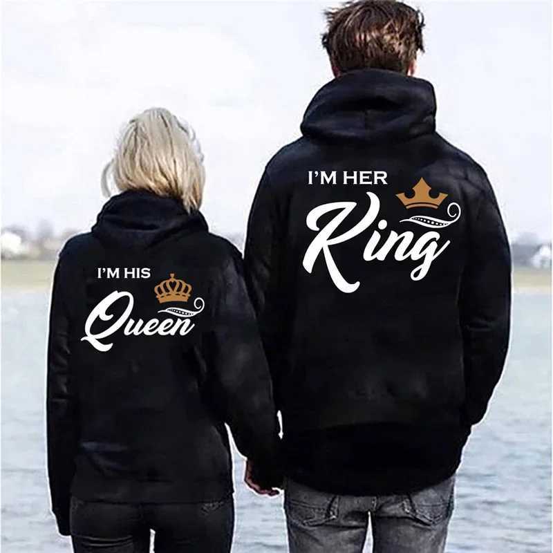 Printing Her King or His Queen Lover Hoodies Harajuku Fashion Casual Womens Wear Couple Sportswear Couple Hoodie W250207