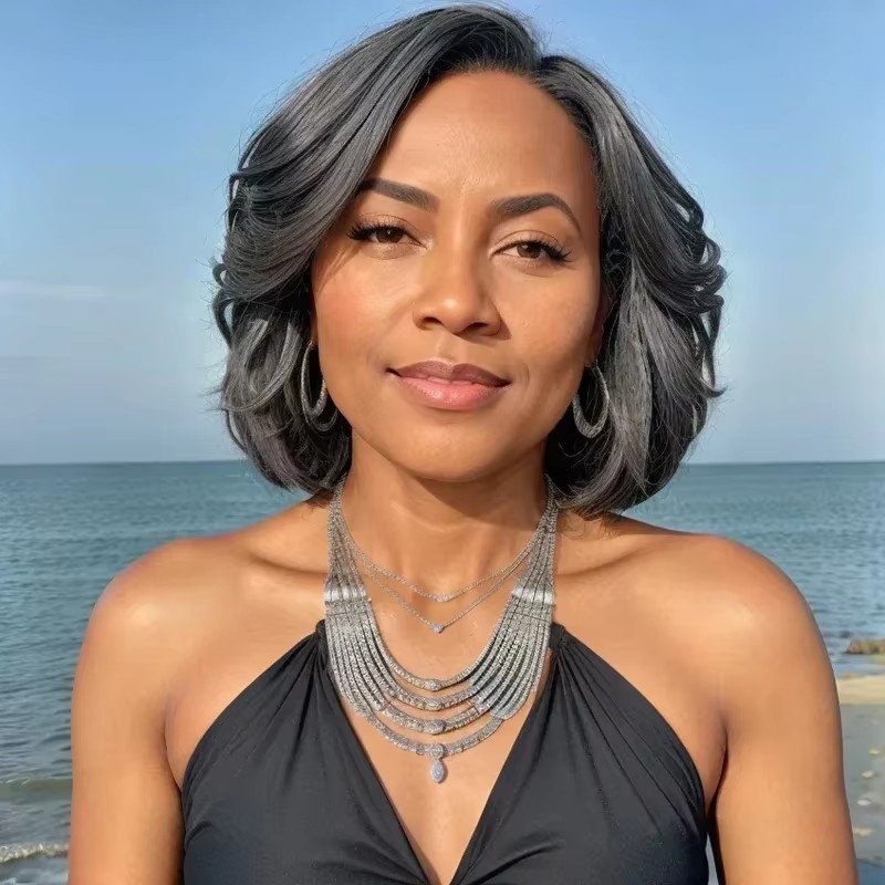White mixed gray wig for women medium length Body wave layered wig natural looking 5x5 HD glueless wear and go 3d grey lace front closure wig