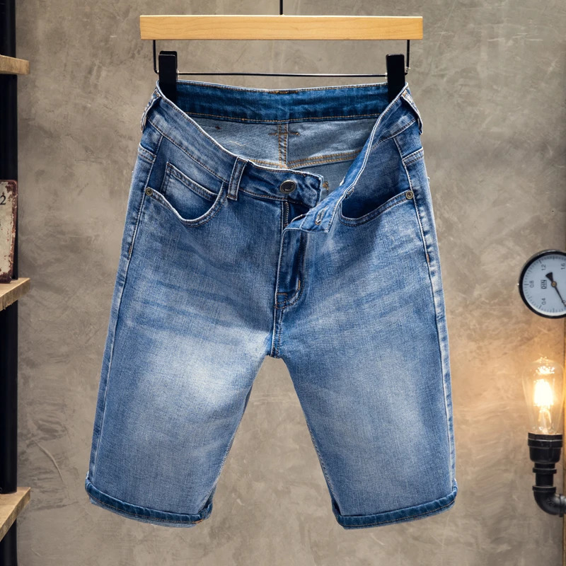 Mens retro knee length highquality jeans summer slim fit straight paired with fashionable shorts classic version wearresistant 250207