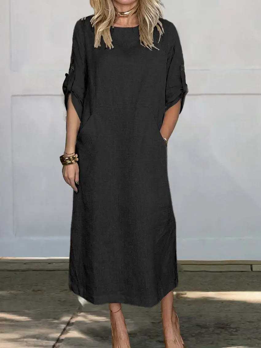 Autumn New Cotton Womens Dress Fashionable Solid Color Loose CasualXJ2500207
