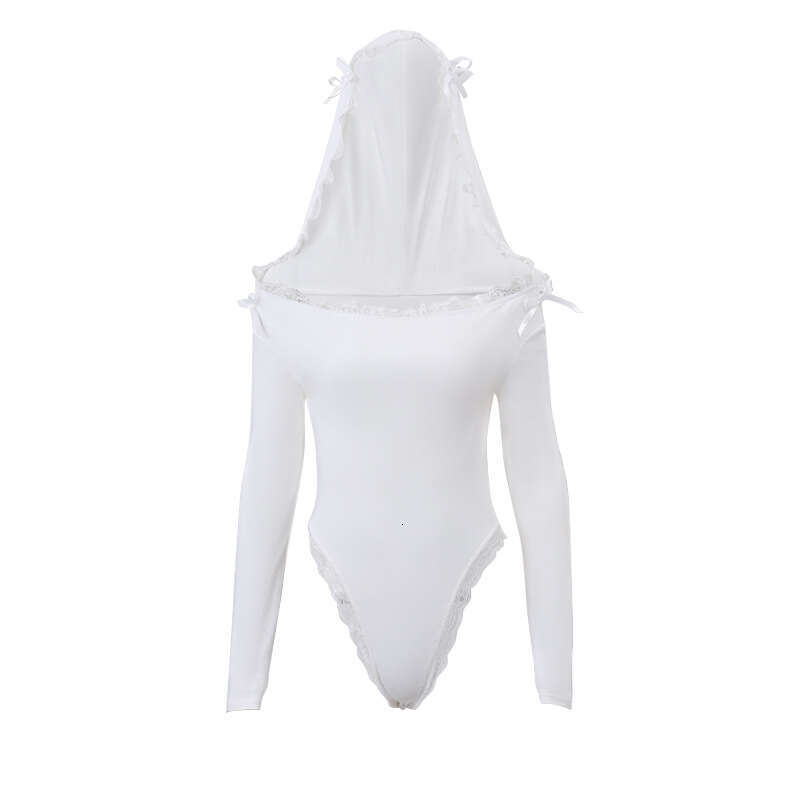 European and American 2025 autumn sexy spicy girl slim fit hooded lace long sleeved jumpsuit women's new casual versatile fashion clothing