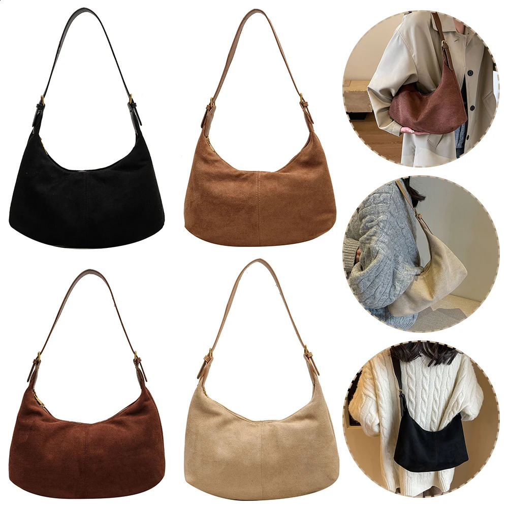 Ship from US Suede Shoulder Bag for Women Handbag Crossbody Hobo with Inner Pocket Crescent Adjustable Strap 250227FBB