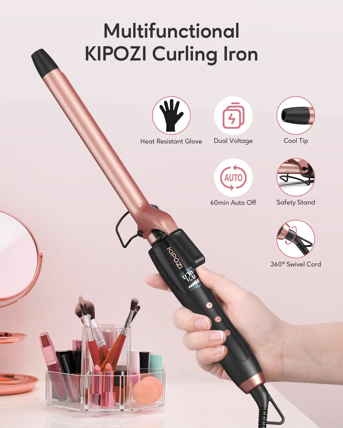 KIPOZ Curling Wand 19mm Ceramic Barrel Pro hair curler with Adjustable Temperature Include Heat Resistant Glove Travel Size 250206