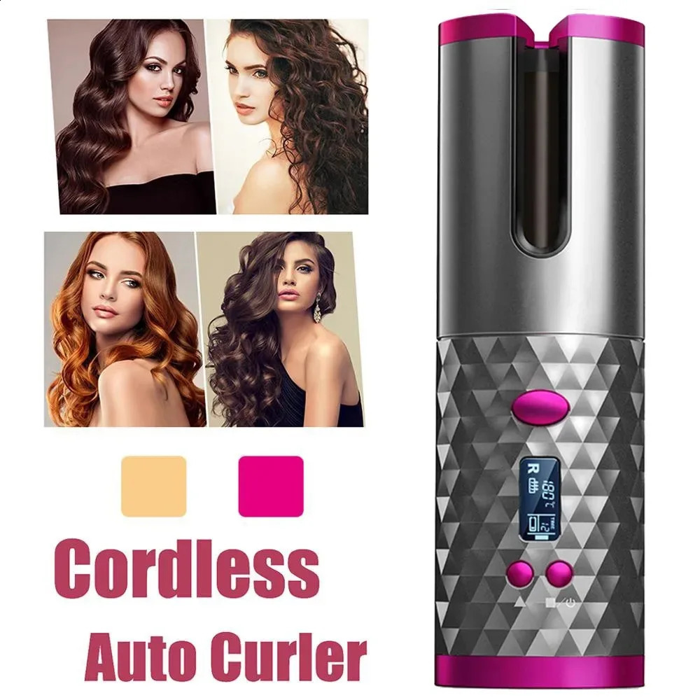 Cordless Automatic Rotating Hair Curler USB Rechargeable Curling Iron LED Display Temperature Adjustable styling tool 250206