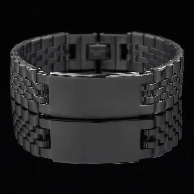 Personalized Custom Name Stainless Steel Bracelet Men watch band Black Engrave Text Id Bracelets Gift Jewelry 250206