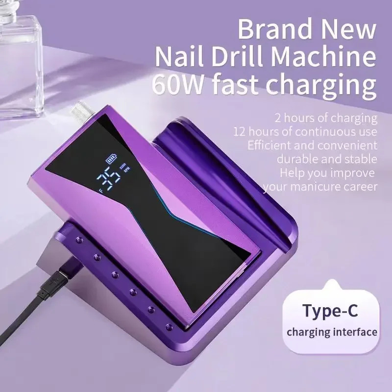 Brushless 40000RPM Electric Nail Drill Machine 85W Handle Manicure Portable Polishing Tool Nail Drill Rechargeable Nail Art 250122