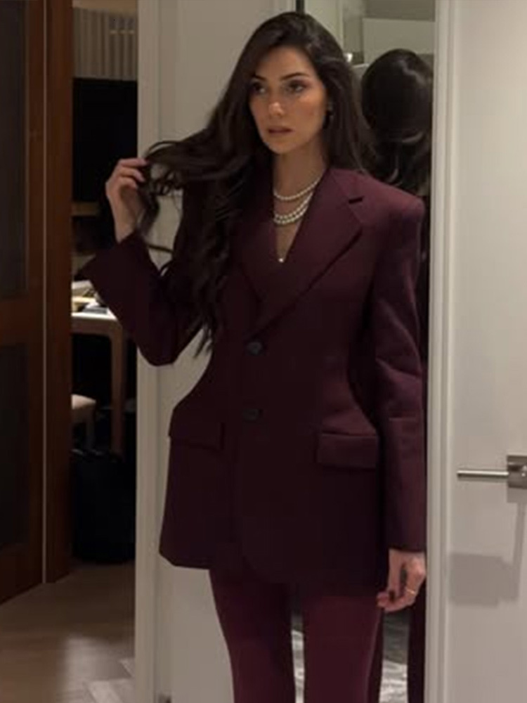 Waist Cinched Suit Coat Jacket V-Neck Single Breasted Commuting Solid Color Overcoat Women Pockets Outwear Top Formal Attire