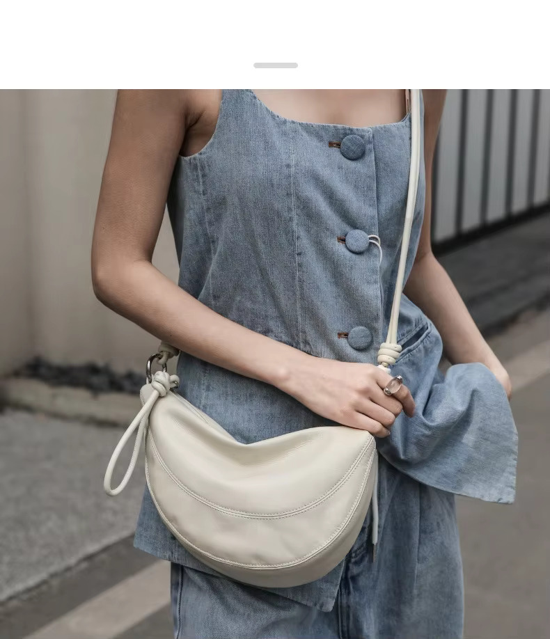 Niche Style Half-Moon Shape Flap Saddle Small First Layer Cow Leather Women Shoulder High-End Daily-Use Crossbody Bag Genuine Leather Vintage