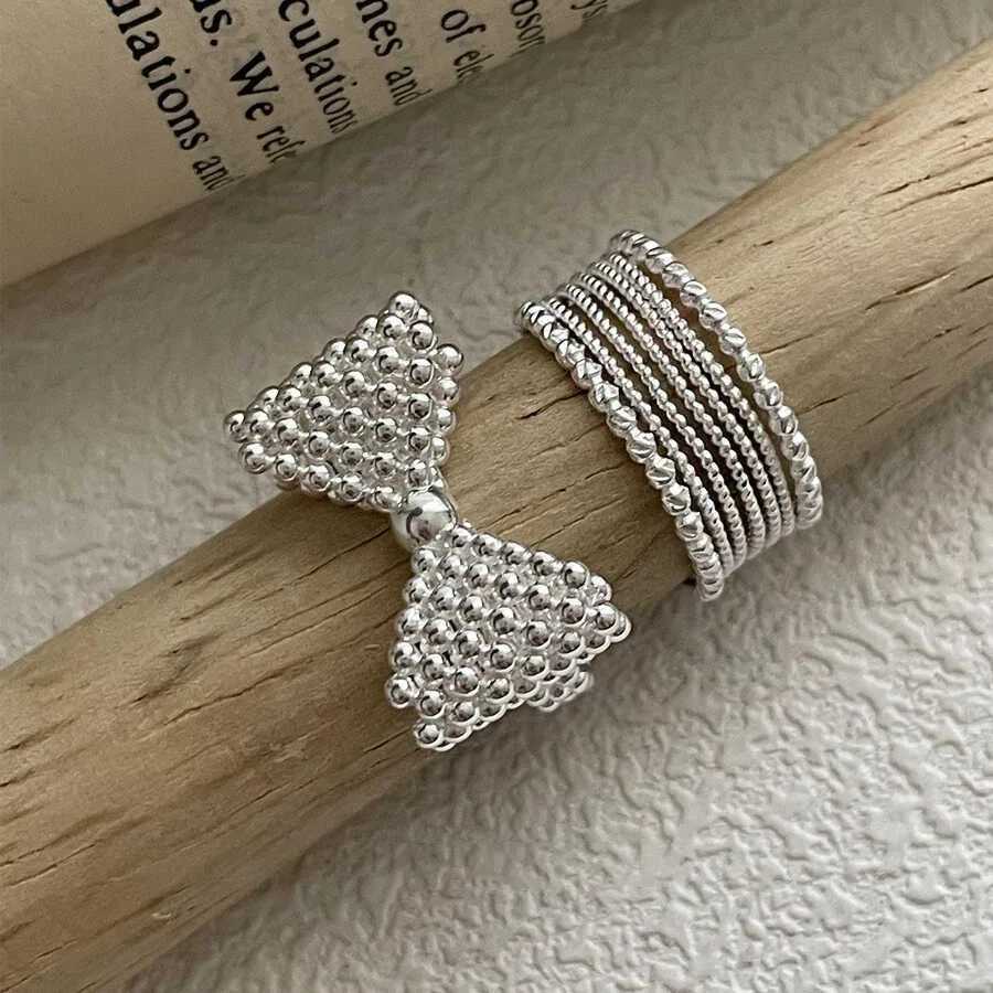 925 Sterling Silver Rings Fashion Hip Hop Vintage Couples Creative Big Bow Design Thai Silver Party Jewelry Birthday Gifts W250207