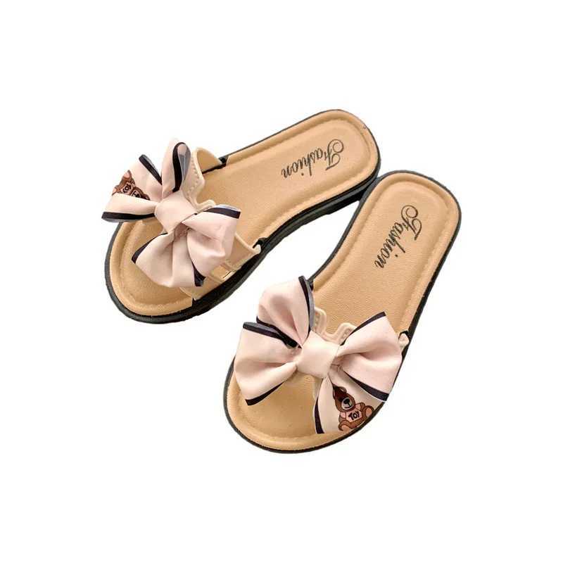 Summer Bear Bow Girls Slippers Indoor Outdoor Home Childrens Slippers Soft Bottom Comfortable Cute Kids Flip-flops Beach ShoesXJ250207