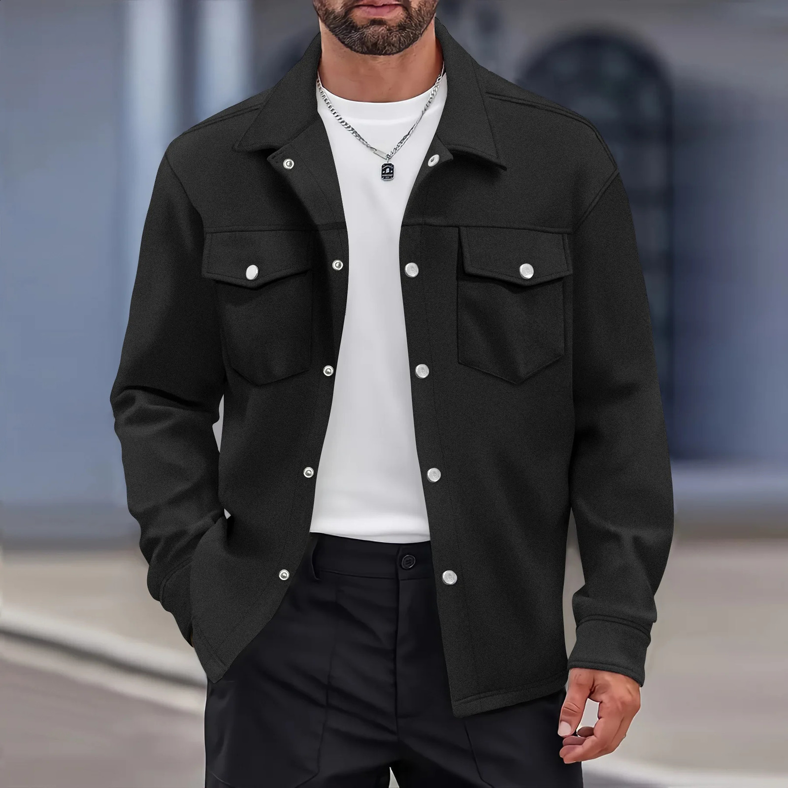 Autumn and winter mens business casual lapel single breasted solid color top fashion slim double pocket long sleeve thick jacke 250206