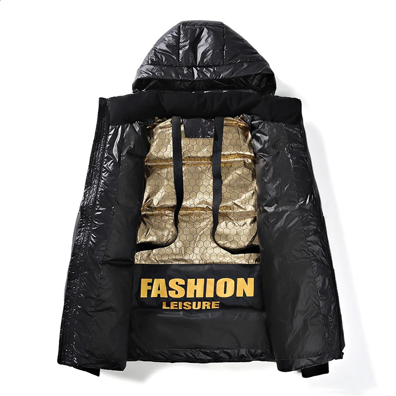 2024 Winter Warm Jacket Mens Trendy Black Gold Bright Waterproof Parka Short Womens Casual Down Cotton Padded Coat 250109