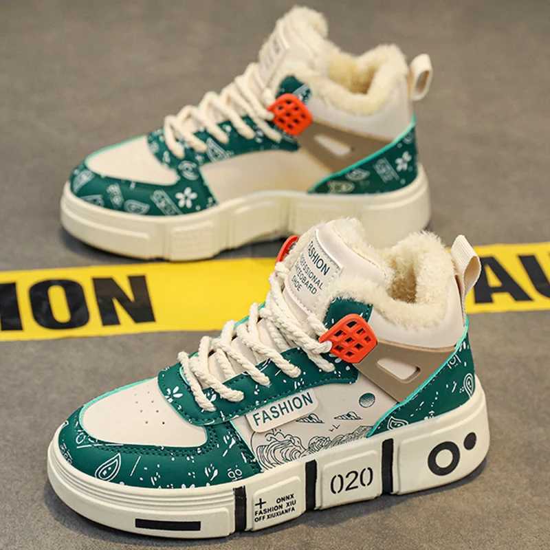 Kids Sneakers Winter Warm Plush Walking Shoes High-top Comfortable Fashion Casual Flat Tennis Shoes Childrens Boots for Boy W250207