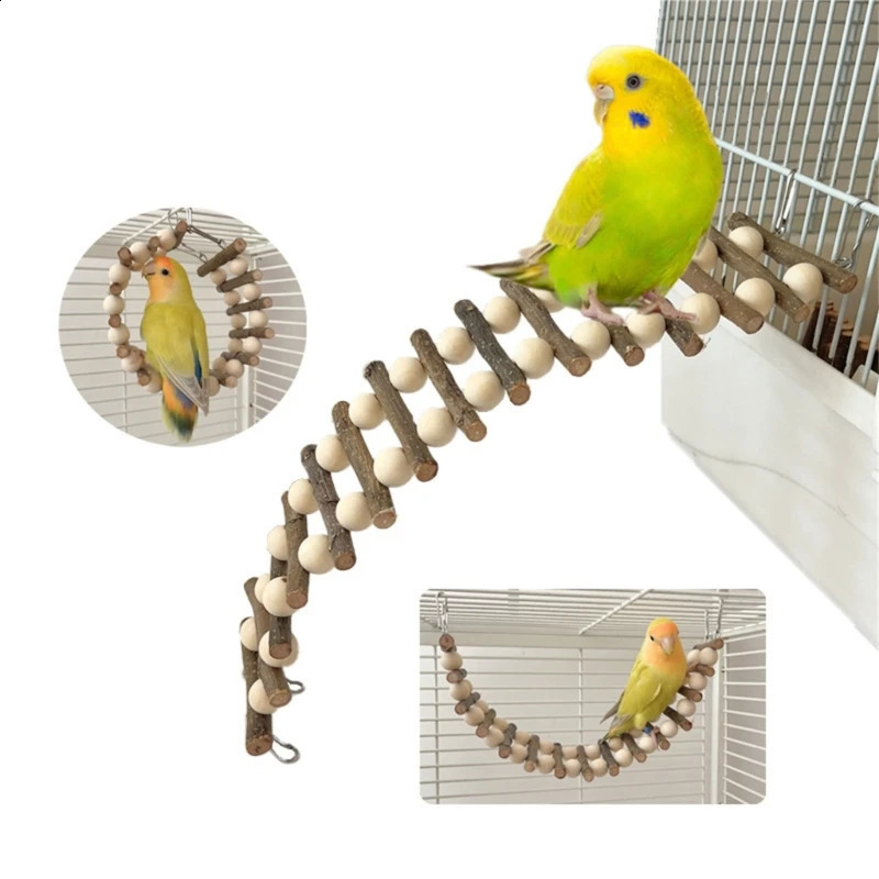 Parrots Bird Cage Ladder Toy Training Perch Portable Parrot Ladder Toy with Metal Hooks for Small Medium Parrots G5AB 250206
