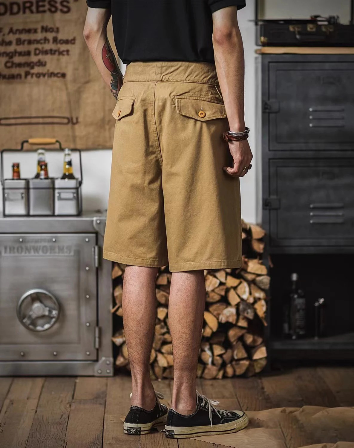 Vintage Gurkha Shorts Men Safari Style High Waist Buckle Button Knee Length Naples Pants Summer Casual Loose Shorts High Quality 250206