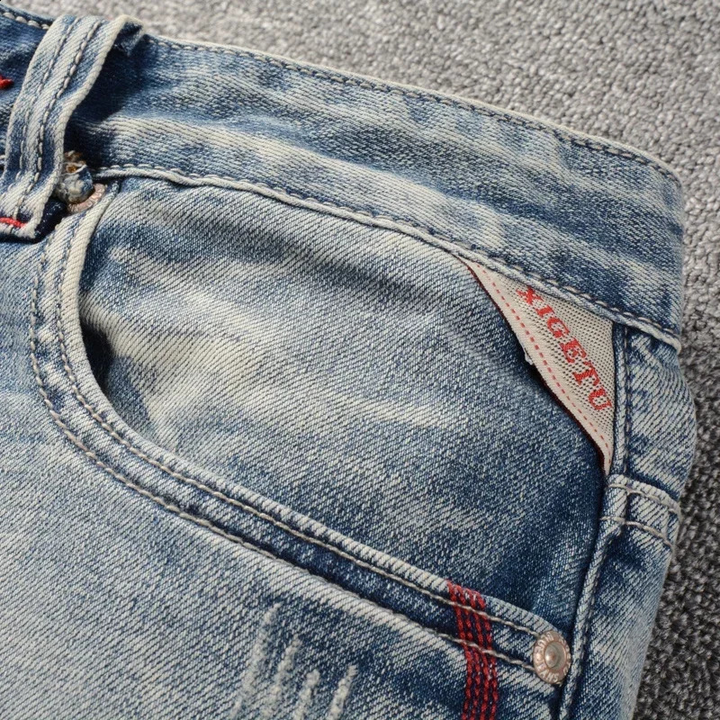 Fashion Men Jeans Shorts Summer Destroyed Embroidery Ripped Short Vintage Patchwork Casual Denim Homme 250120
