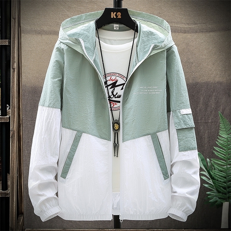 Summer Mens Sun Protection Shirt Thin Quick Drying Hood Windproof Jacket Breathable Letter Print Casual and Versatile Cardigan 250206