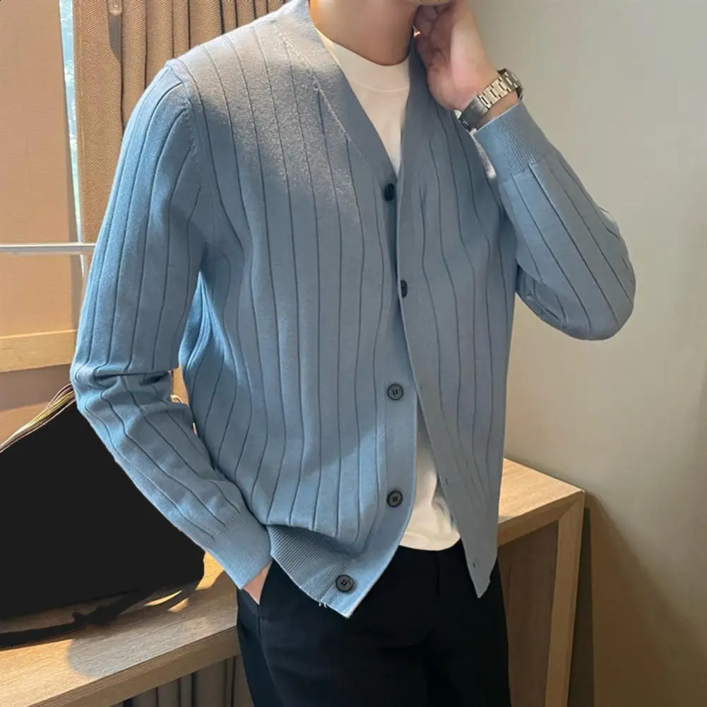 V-neck Cardigan Sweater Mens V Neck Knitted Cardigan Sweater Thick Warm Windproof Coat for Fall Winter Casual Daily Wear 250206