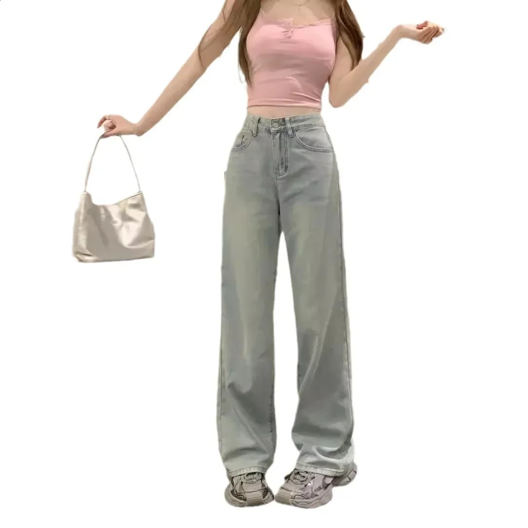 Womens Straight Leg n Slimming Jeans Loose Fit Wide Hong Kong Style Mm Sensibility 250206