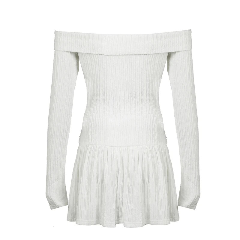 HEYounGIRL Texture Knitted Folds Off Shoulder Mini Dres Korean Style White Elegant Short Dresses Sweet Y2K Streetwear 250206