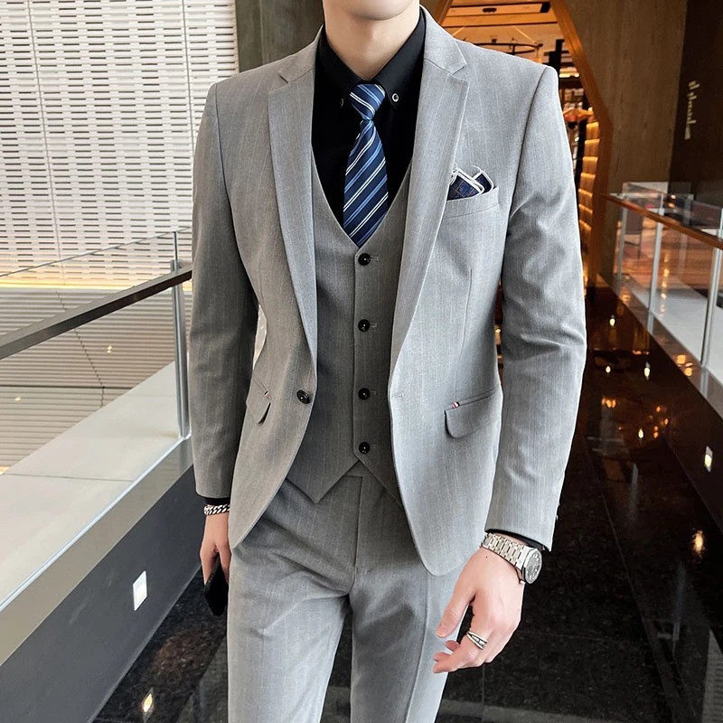 2024 grooms wedding highend set setvestmens winter striped business fashion casual three piece 250207