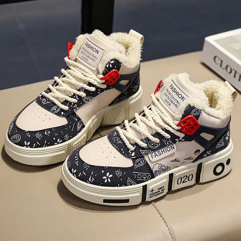 Kids Sneakers Winter Warm Plush Walking Shoes High-top Comfortable Fashion Casual Flat Tennis Shoes Childrens Boots for Boy W250207