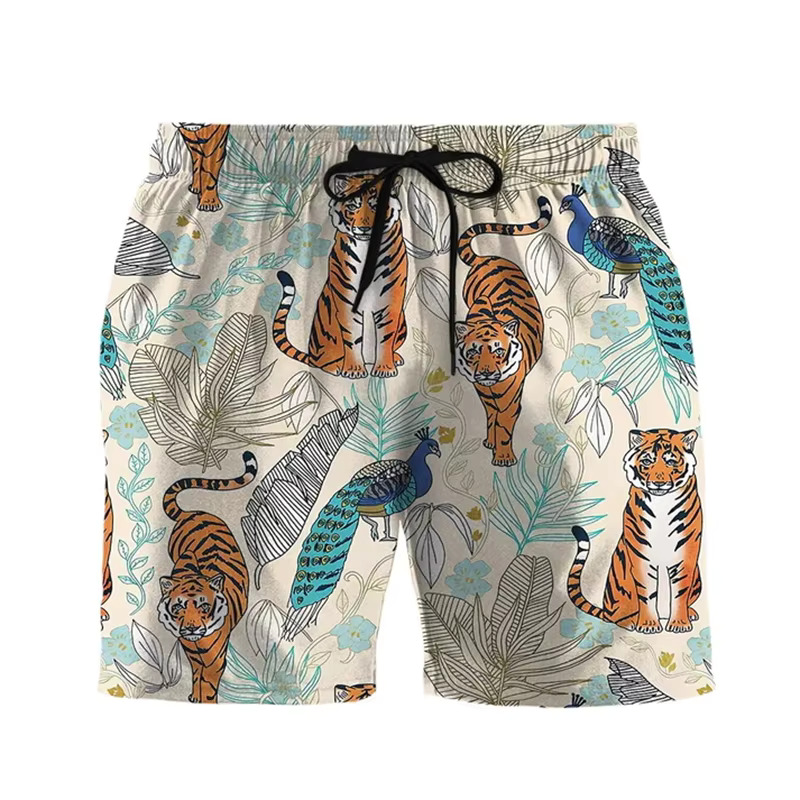 Retro Men's Beach Shorts With Fashionable Chinese Tiger Pattern 3D Printed Hawaiian Beach Casual Style Men's Pants