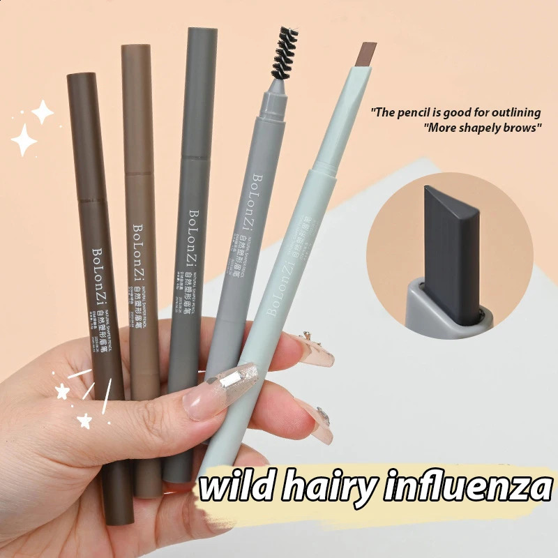 Double Head Eyebrow Natural Smooth Triangular Automatic Brow Pen Waterproof LongLasting Black Brown Eyes Pencil with Brush 250108