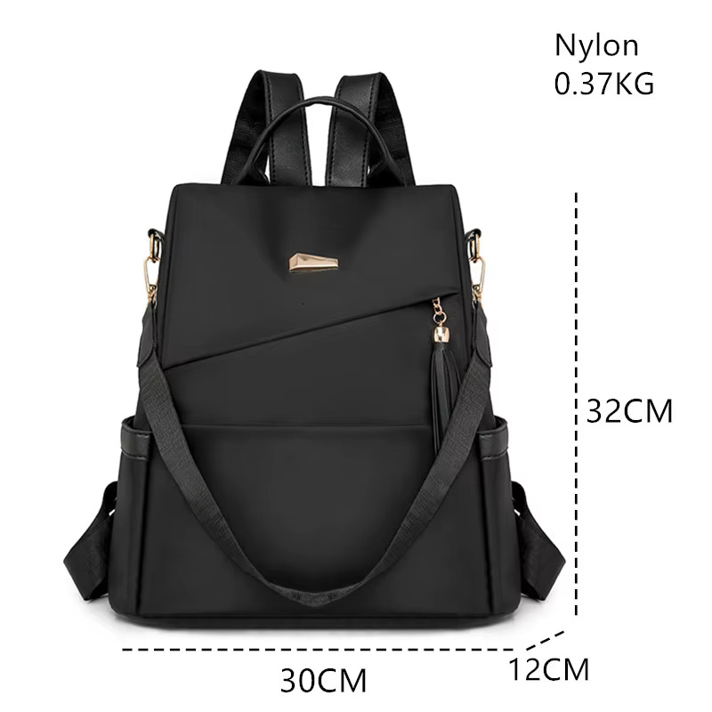 Fashion Tassel Decorative Women Nylon Anti-Theft Backpack Casual Travel Female Shoulder Bag Large Capacity Student School Pack