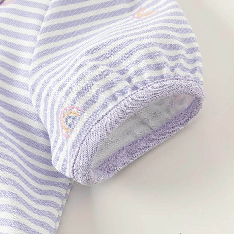 Dave Bella Girls Short Sleeved Polo Shirt with Lapel T-shirt Summer Childrens Clothing Kid Rainbow Print Top DB2241107 250207