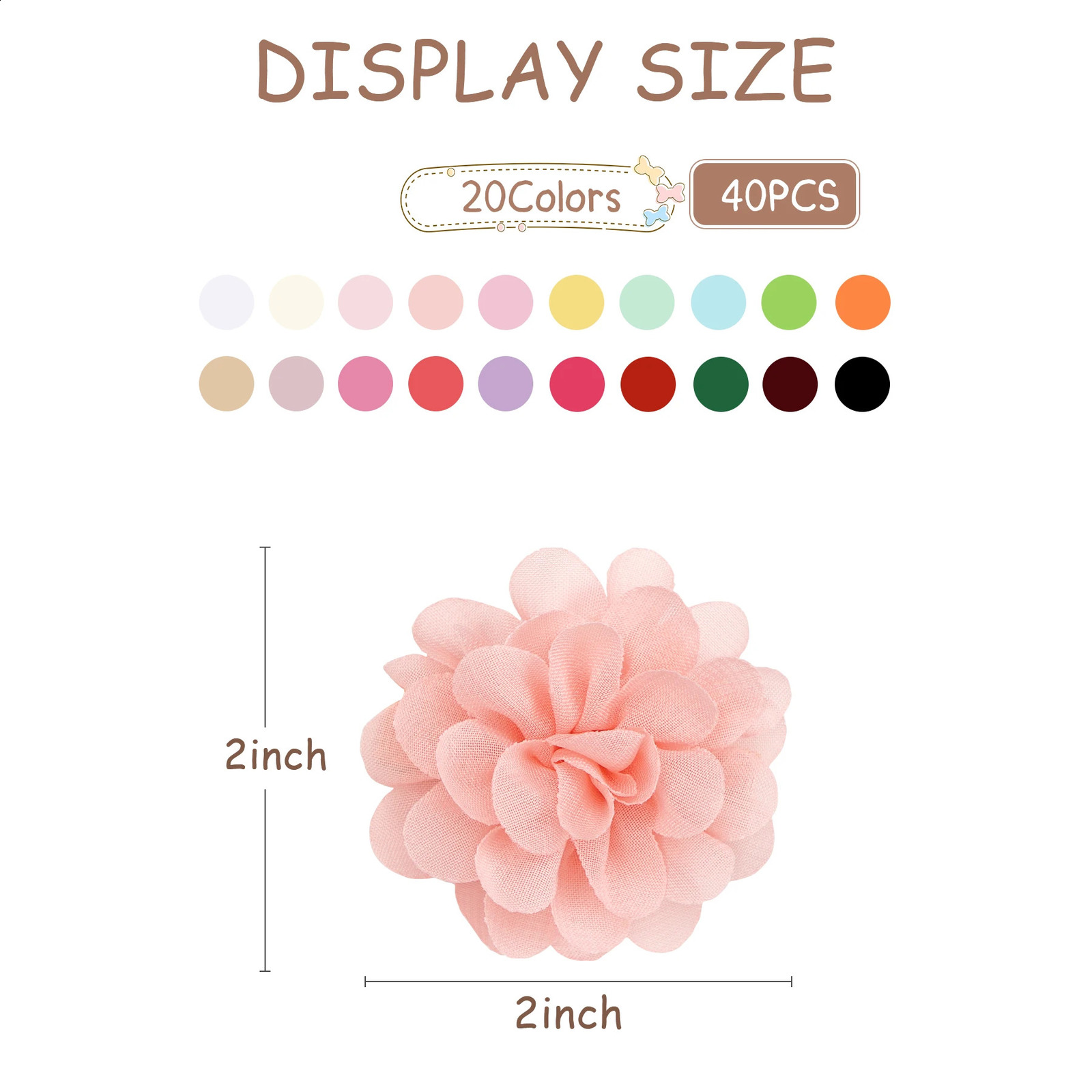14/40PCS 2 Chiffon Flower Hair Bows Fully Lined Flower Tiny Hair Clips Fine Hair Girls for Infants Toddlers Set of 20 Pairs 250120