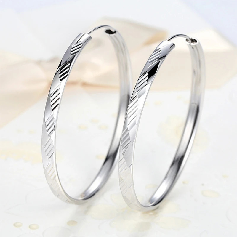 COSFIX 999 Sterling Silver Large Hoop Earrings for Women 30-60mm Womens Hoop Earrings Temperamental Earrings Hoop 250207