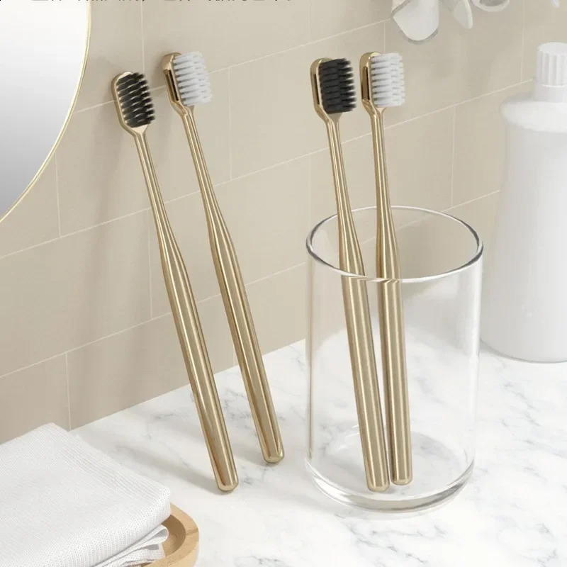 Soft Toothbrush Men Women Adult Tooth Brush Gold Silver Dental Brushes Elegance Gentle Toothbrushes Drop 250206