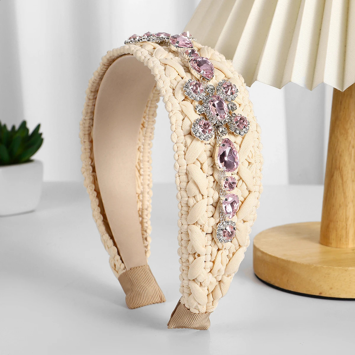 Ladies handmade crystal rhinestones fashion wide edge headband 250207