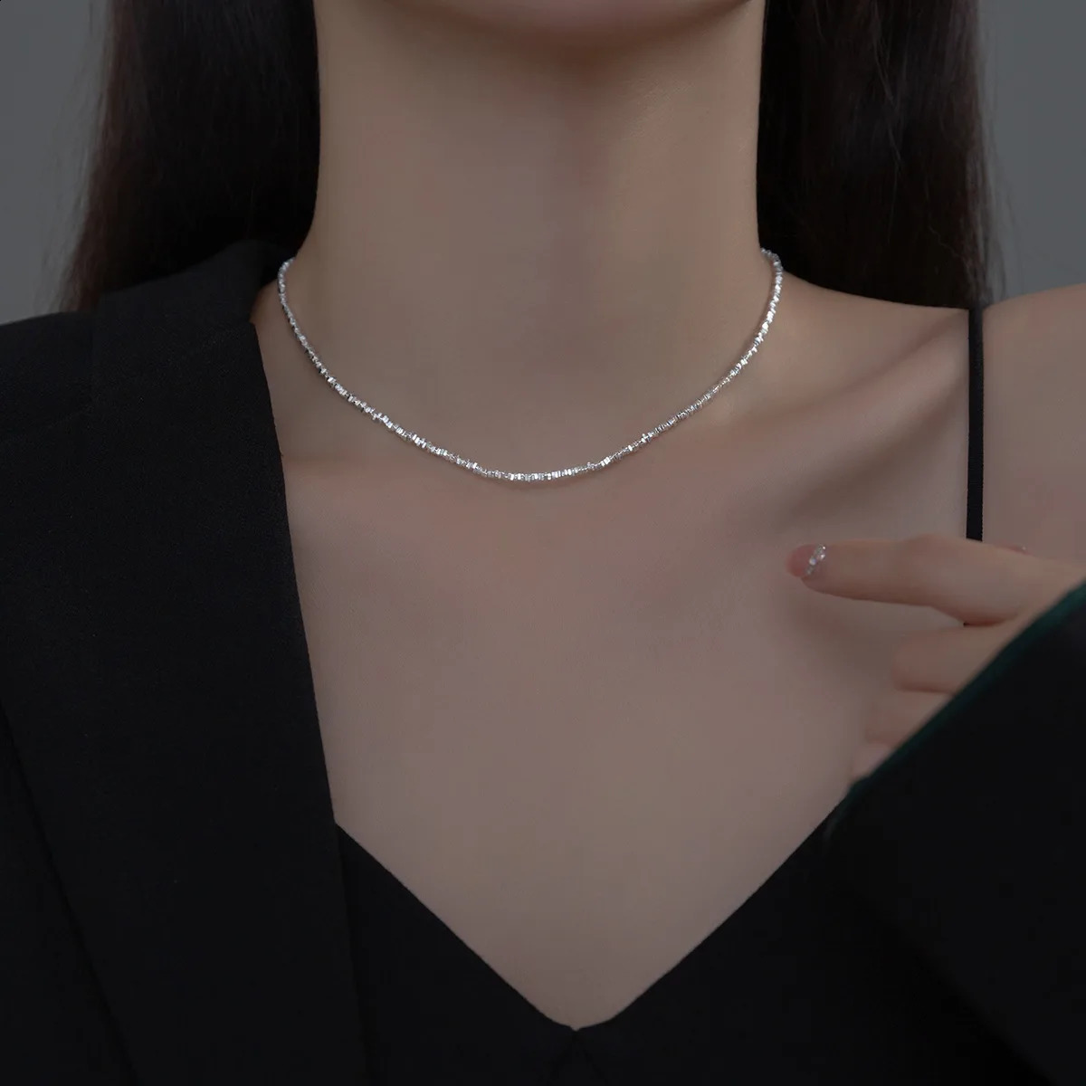La Monada 34.55.5cm Womens Necklace 925 Silver Chains Woman On Neck Silver Irregular Bead Women Necklace Silver Girls 250120