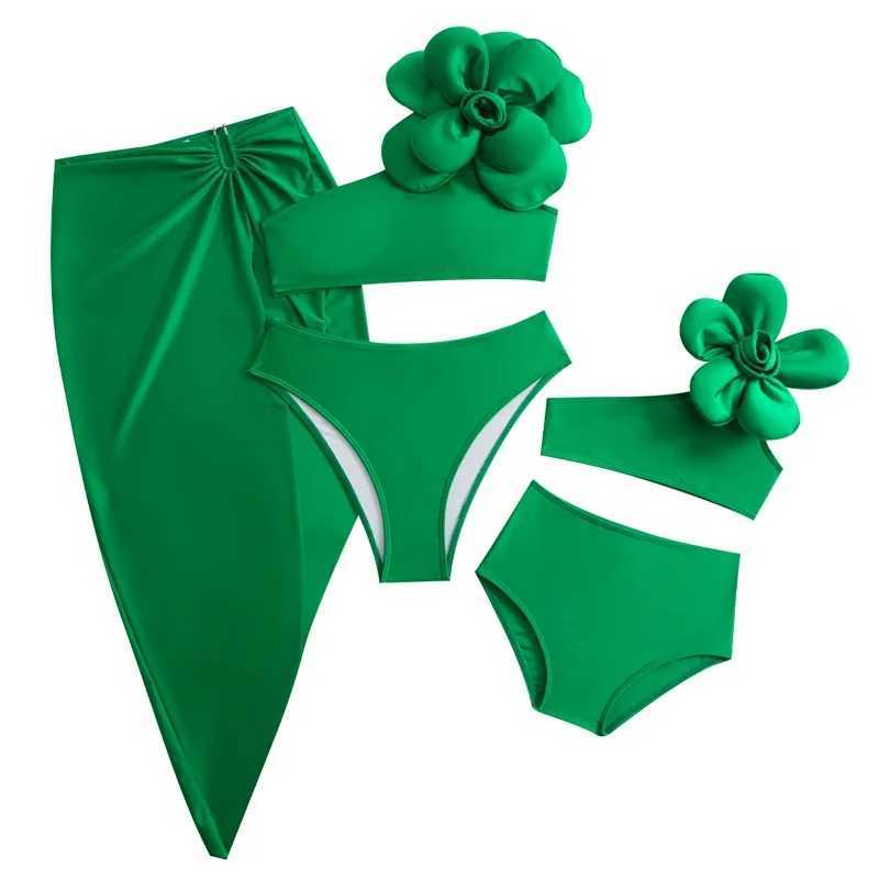 Family Mother Daughter Swimsuits Beach Sunny Bikini Swimwear Summer New Cotton Fashion Flower 3Pcs Clothes Matching Outfits W250207