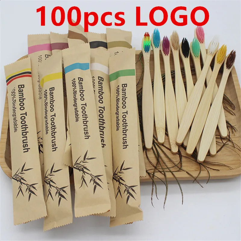 50/100Pcs Customisable Soft Bristle Bamboo Toothbrush Eco Friendly Wood Tooth Brushes Traveling Teeth Care Tools for Adults 250206