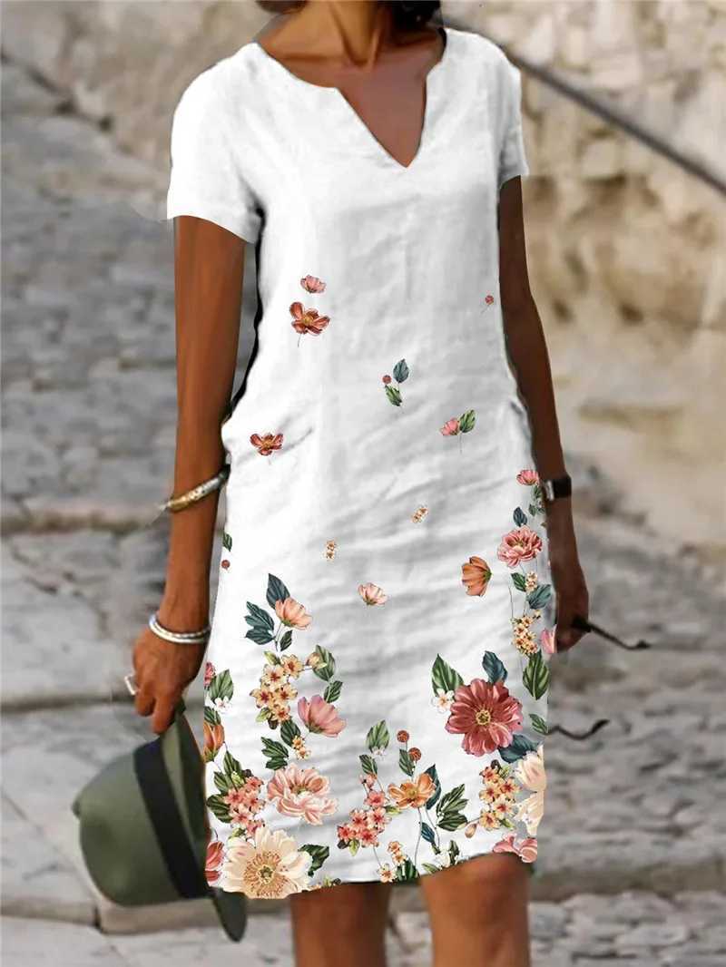 2024 Summer Ele Women Dress Oversize Printed V-neck Dresses Fe Spring Trendy Beach Fashion Casual Loose Clothes LadiesXJ2500207