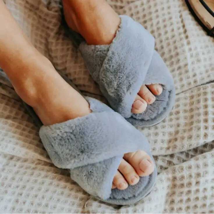 Women Winte House Slippers Faux Fur Fi Warm Shoes Woman Slip Flats Female Slides Black Pink cozy home furry slippersXJ250207