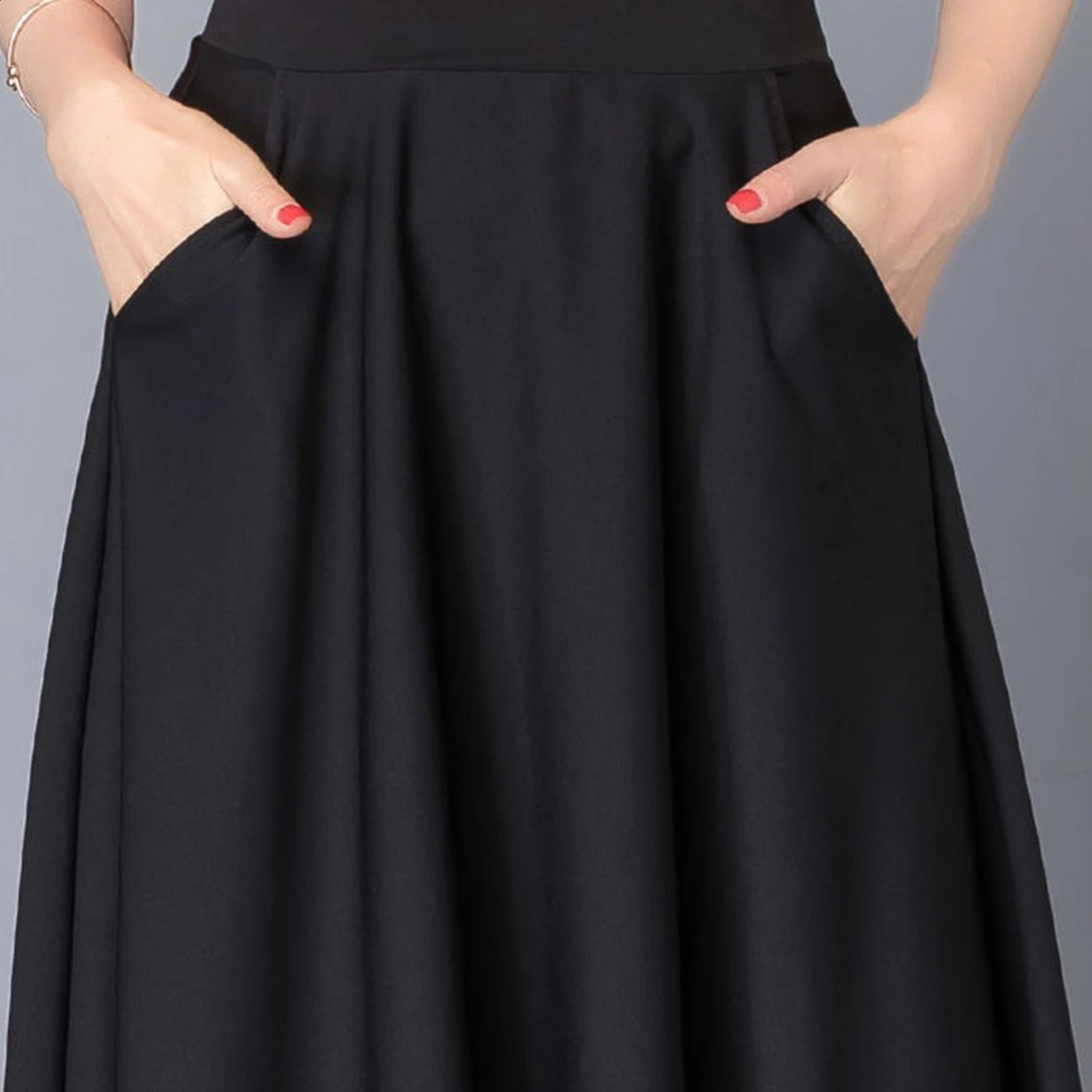 Women Maxi Skirt Aline High Waist Tummy Control Banquet With Pocket Solid Color Loose Hem Ankle Length For 250110Z