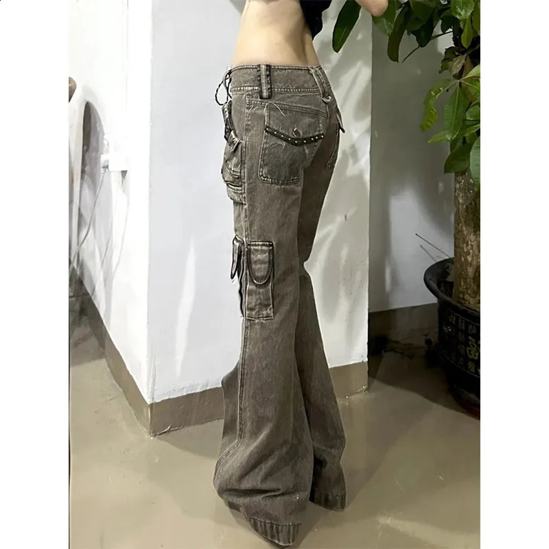 Khaki Womens Jeans High Waist Vintage Straight Winter Y2K Classic Denim Pants Streetwear American Wide Leg Baggy Trouser 250206