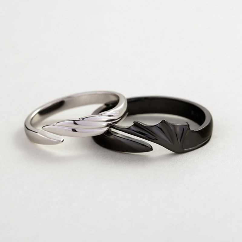 2Pcs Matching Set Couple Rings Jewelry Angel Devil Adjustable Engagement Ring W250207