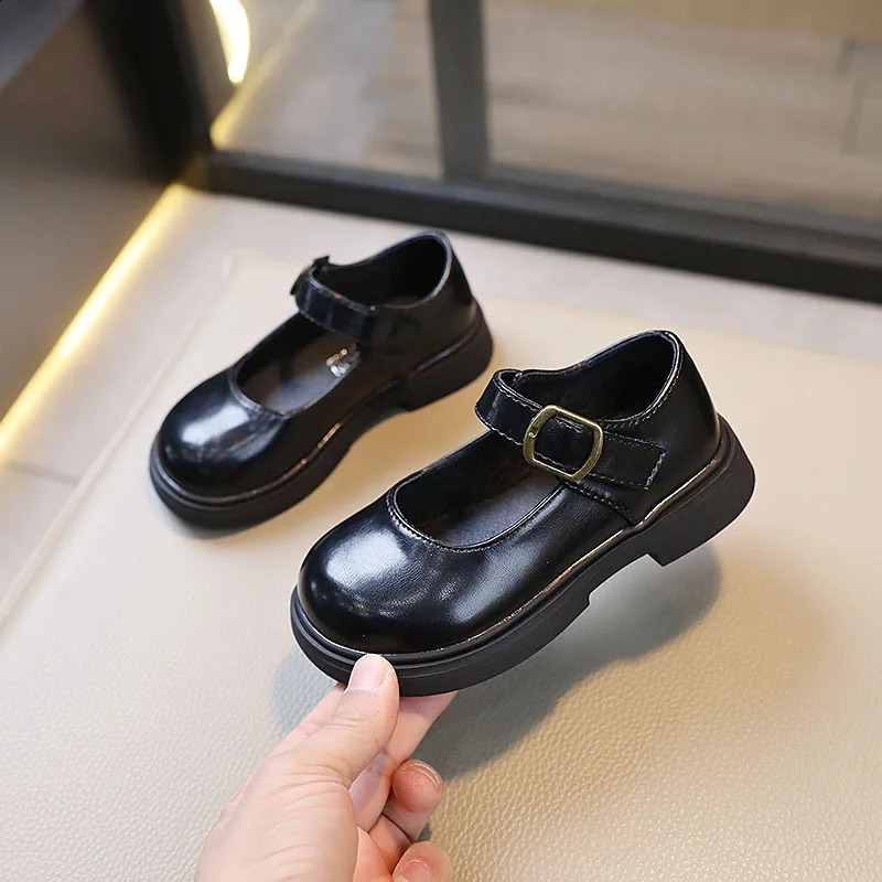 Children Fashion Girls Leather Shoes Versatile Soft Spring and Autumn Black UK Uniform School Shoes Round-toe Brown PU 250206