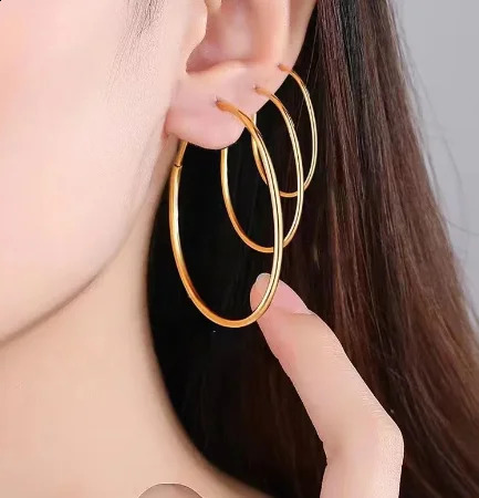 100% real 18k gold hoop earrings for women party gift au750 jewelry round circle big hoop earrings 1cm-5cm 250207