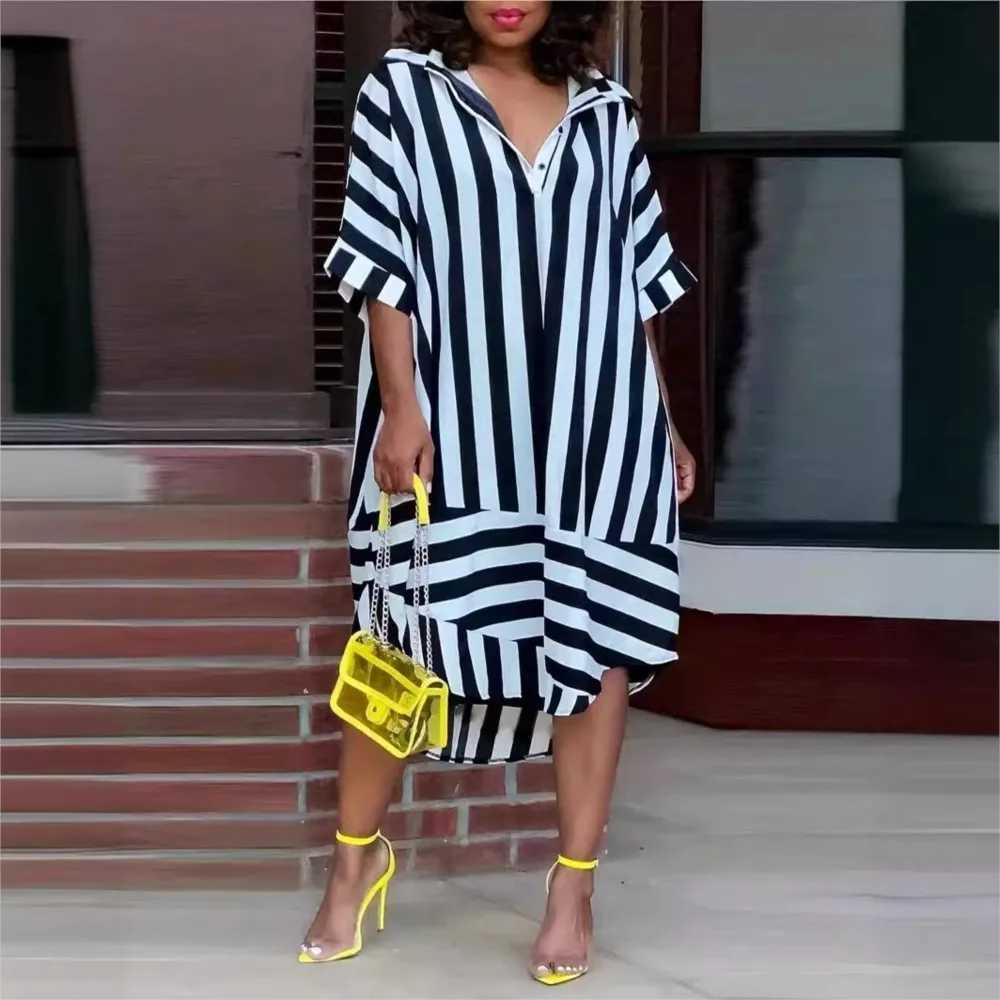 Fashion Printed Striped Short Sve Loose For Womens Dresses Summer Casual Simple Ele Fe Holiday Shirt DressXJ2500207